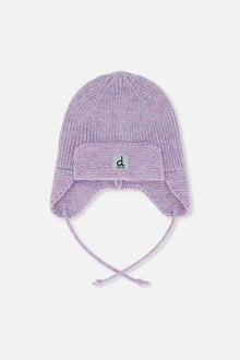 Baby Winter Knit Hat With Ear Flaps And Strings Lavender - J10ZA07_05440