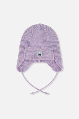 Baby Winter Knit Hat With Ear Flaps And Strings Lavender - J10ZA07_05440