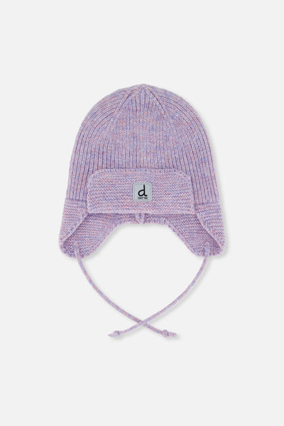 Baby Winter Knit Hat With Ear Flaps And Strings Lavender - J10ZA07_05440