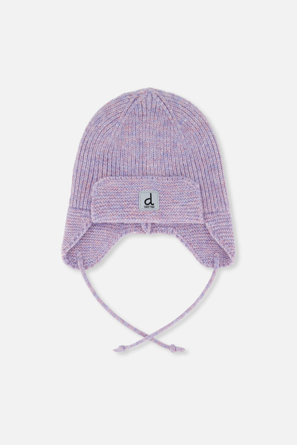 Baby Winter Knit Hat With Ear Flaps And Strings Lavender - J10ZA07_05440