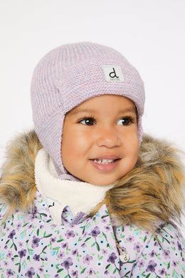 Baby Winter Knit Hat With Ear Flaps And Strings Lavender - J10ZA07_05440