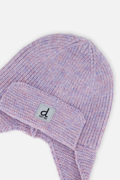 Baby Winter Knit Hat With Ear Flaps And Strings Lavender - J10ZA07_05440