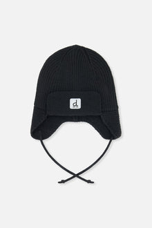 Baby Winter Knit Hat With Ear Flaps And Strings Noir - J10ZA07_09990