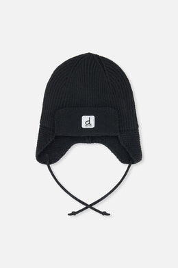 Baby Winter Knit Hat With Ear Flaps And Strings Noir - J10ZA07_09990