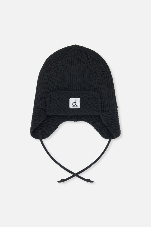 Baby Winter Knit Hat With Ear Flaps And Strings Noir - J10ZA07_09990