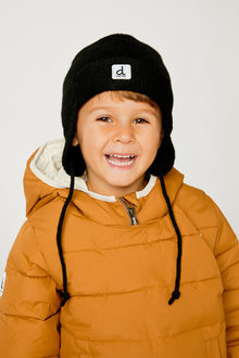 Baby Winter Knit Hat With Ear Flaps And Strings Noir - J10ZA07_09990