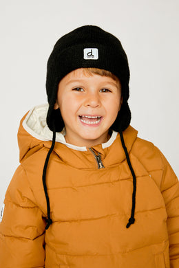 Baby Winter Knit Hat With Ear Flaps And Strings Noir - J10ZA07_09990