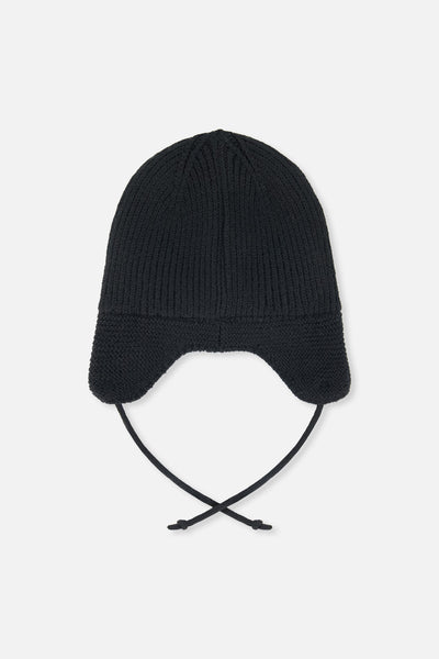 Baby Winter Knit Hat With Ear Flaps And Strings Noir - J10ZA07_09990