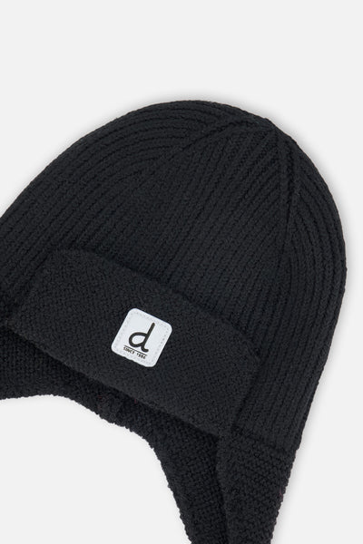 Baby Winter Knit Hat With Ear Flaps And Strings Noir - J10ZA07_09990