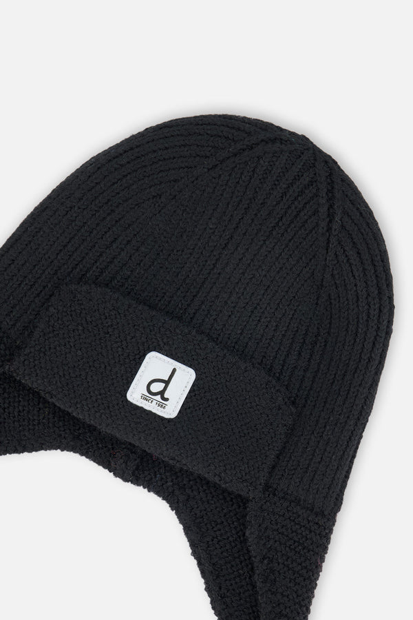 Baby Winter Knit Hat With Ear Flaps And Strings Noir - J10ZA07_09990