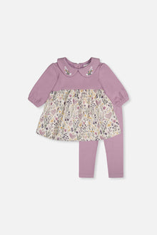 Organic Cotton Dress And Legging Set Beige With Heart Print - J20A10_05840