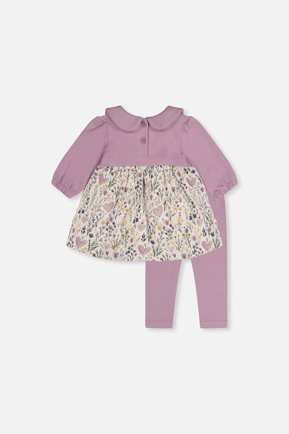 Organic Cotton Dress And Legging Set Beige With Heart Print - J20A10_05840