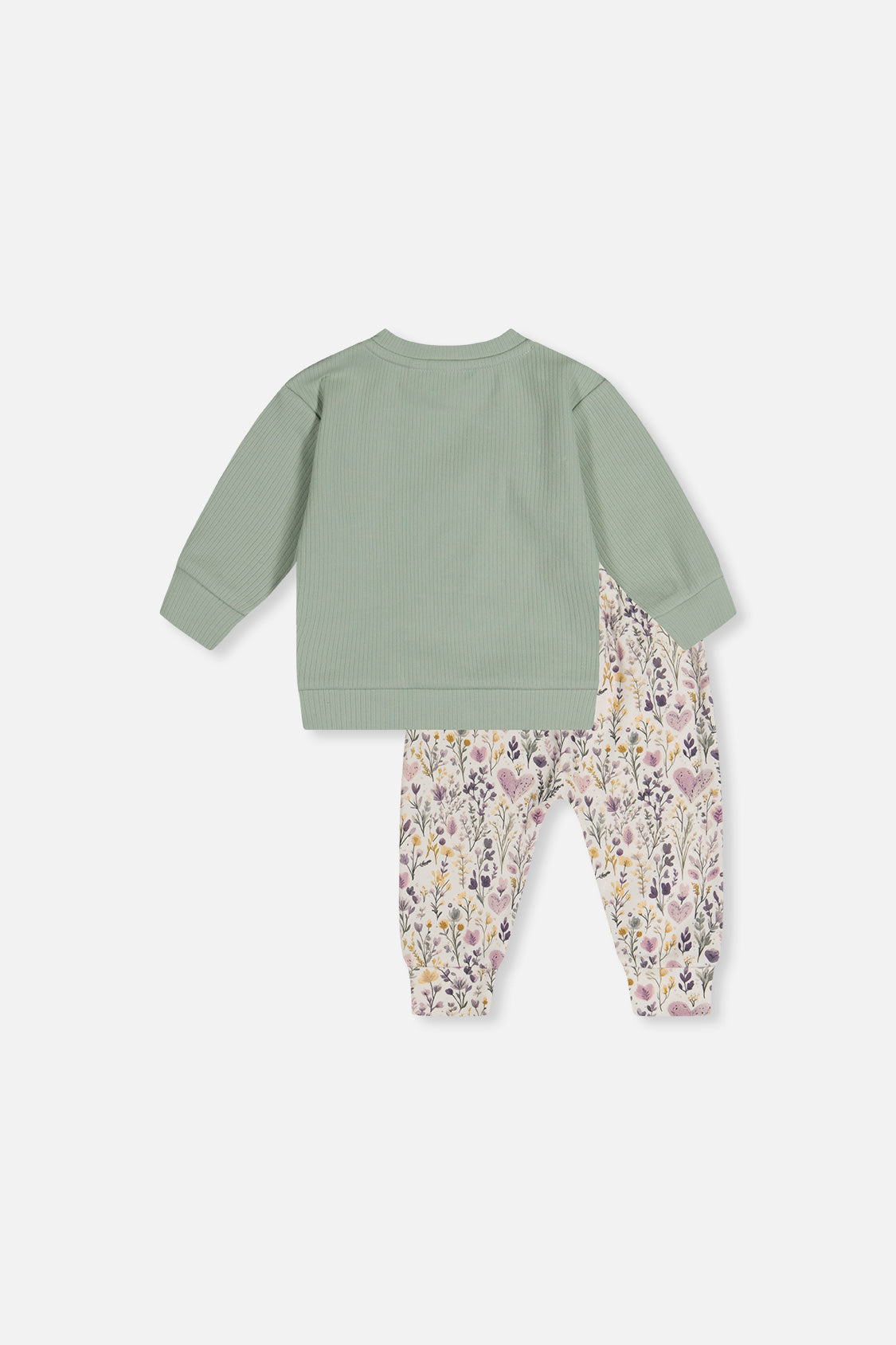 Organic Cotton Pants And Top Set Green And Beige Heart Print - J20A11_03009