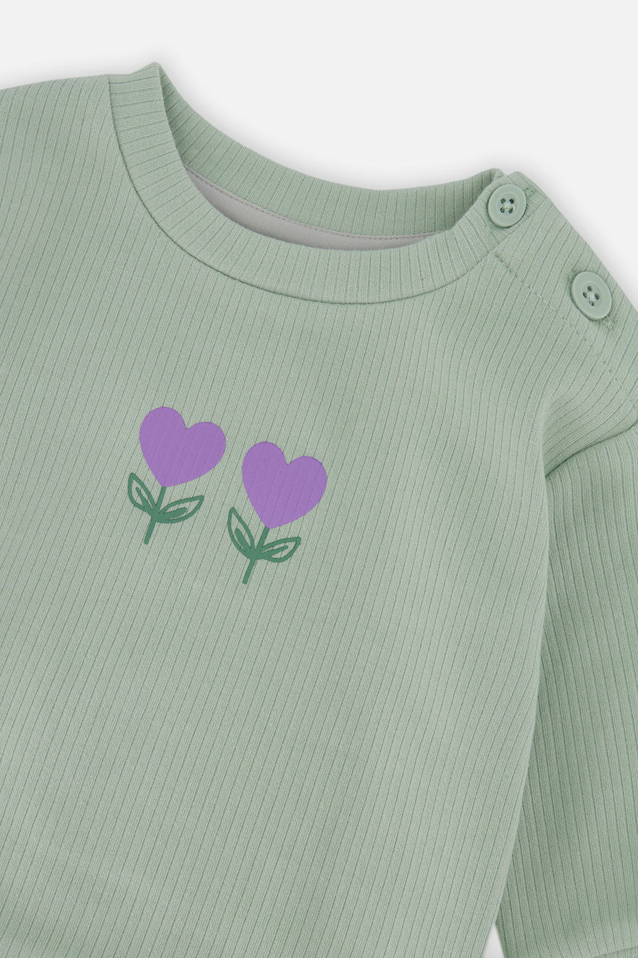 Organic Cotton Pants And Top Set Green And Beige Heart Print - J20A11_03009