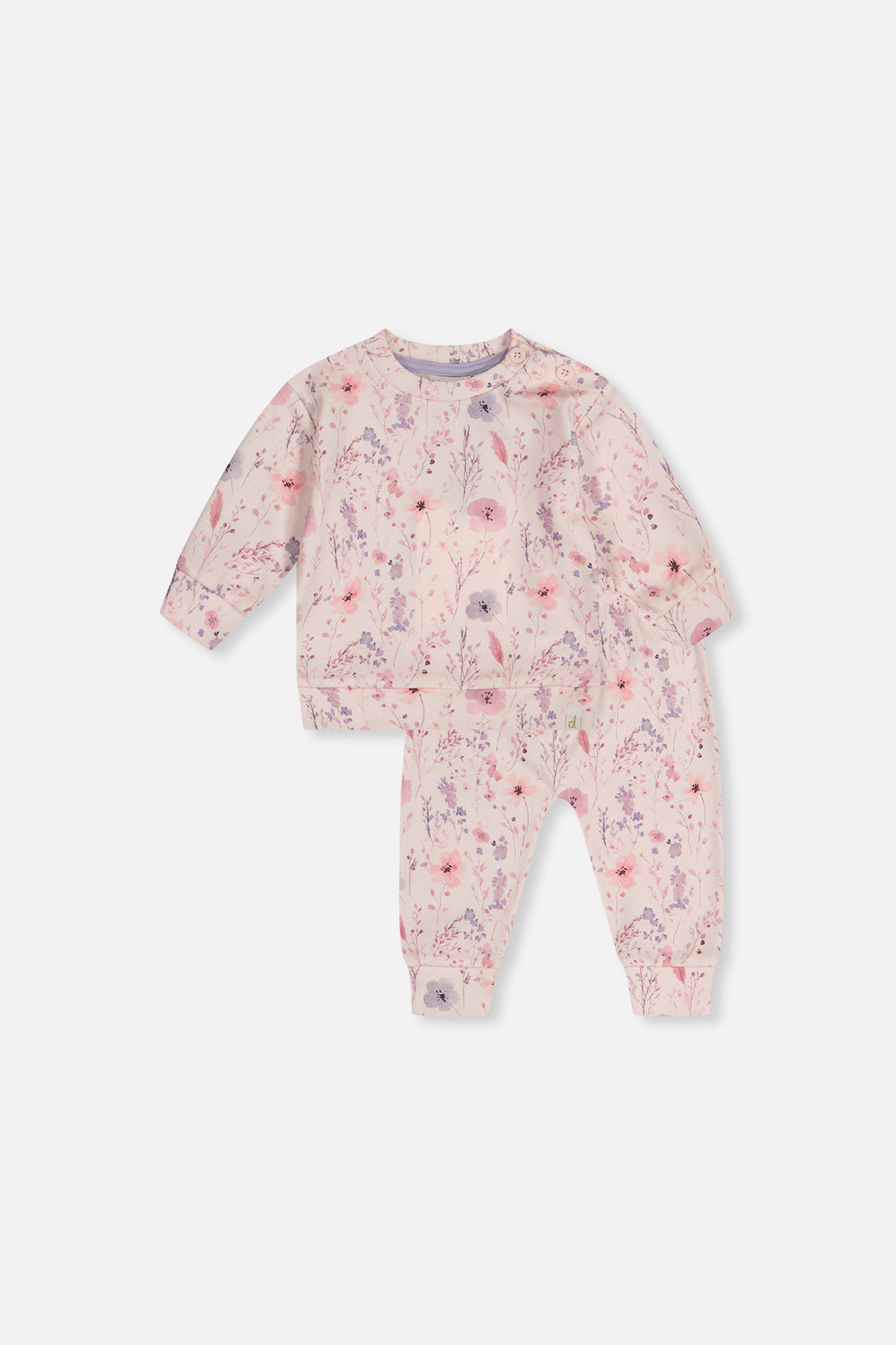 Organic Cotton Pants And Top Set Pink Printed Flowers - J20A11_2J235