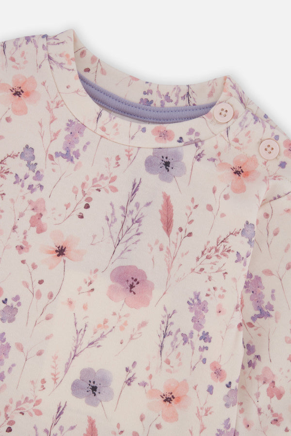 Organic Cotton Pants And Top Set Pink Printed Flowers - J20A11_2J235