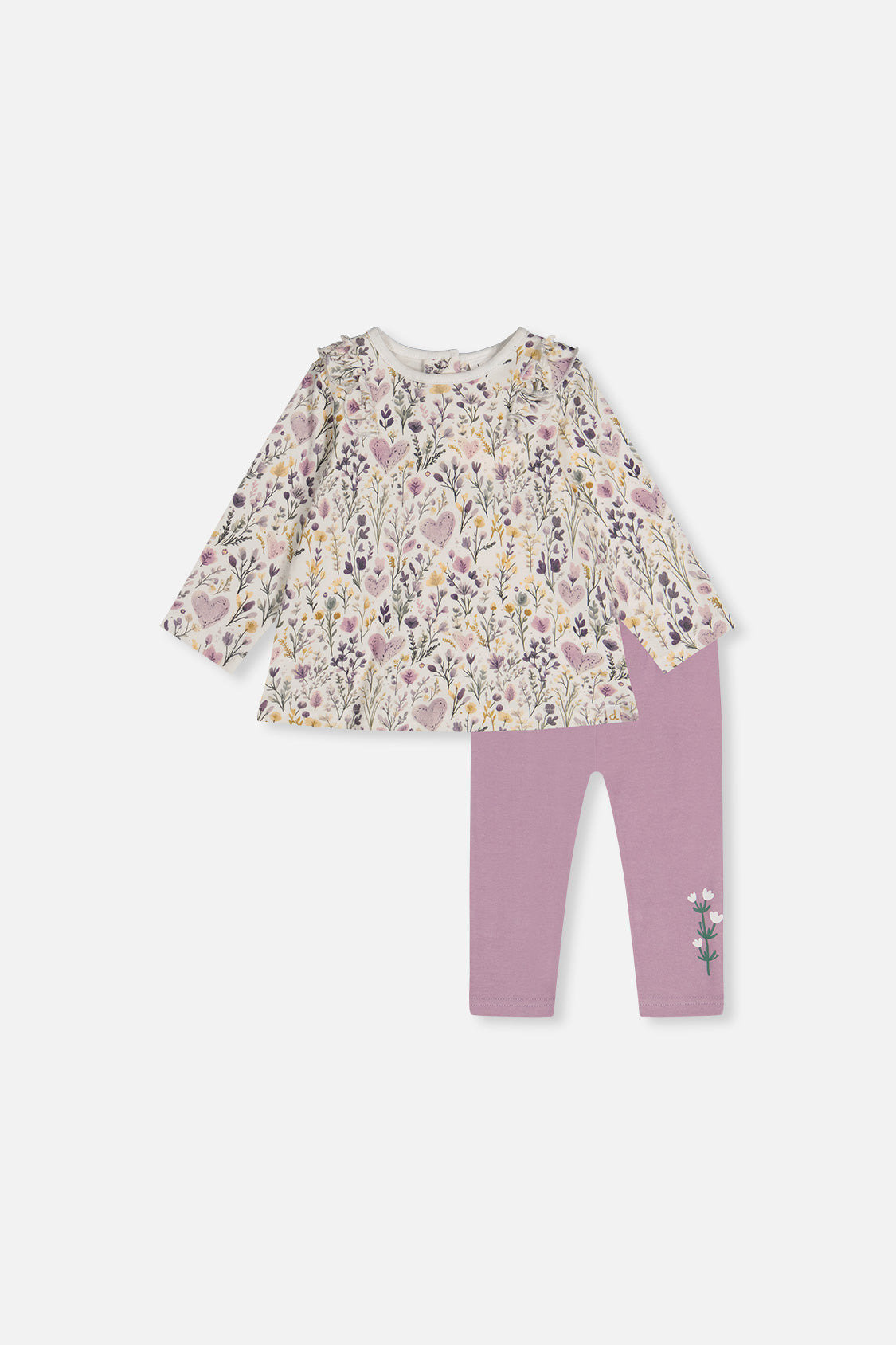 Organic Cotton Pant And Top Set Beige With Heart Print - J20A12_2J234