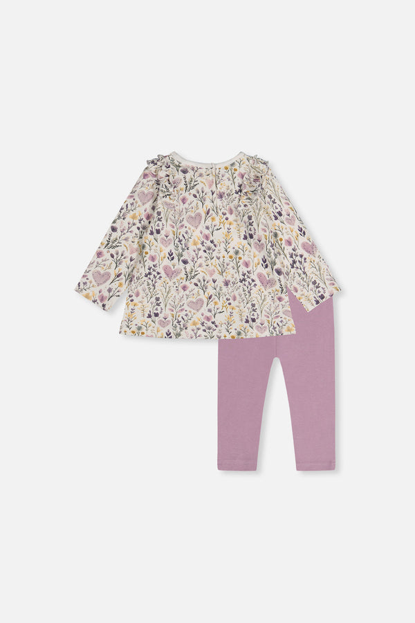 Organic Cotton Pant And Top Set Beige With Heart Print - J20A12_2J234