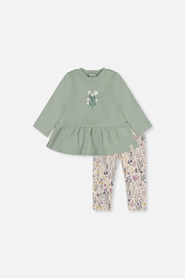 Organic Cotton Peplum Tunic And Legging Set Green And Beige Heart Print - J20A13_03009