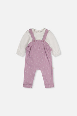 Organic Cotton Onesie And Overall Set Purple Floral Print - J20A14_2J233
