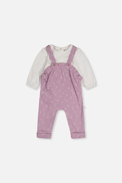 Organic Cotton Onesie And Overall Set Purple Floral Print - J20A14_2J233