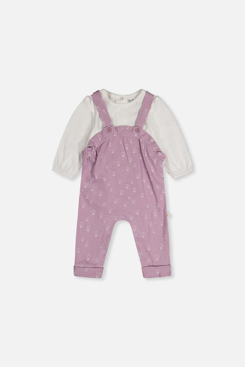 Organic Cotton Onesie And Overall Set Purple Floral Print - J20A14_2J233