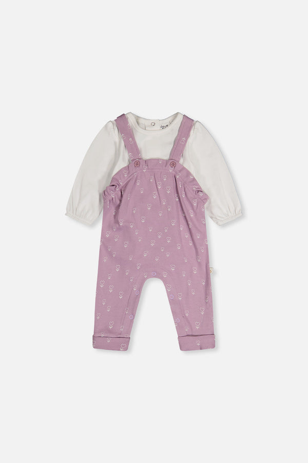 Organic Cotton Onesie And Overall Set Purple Floral Print - J20A14_2J233