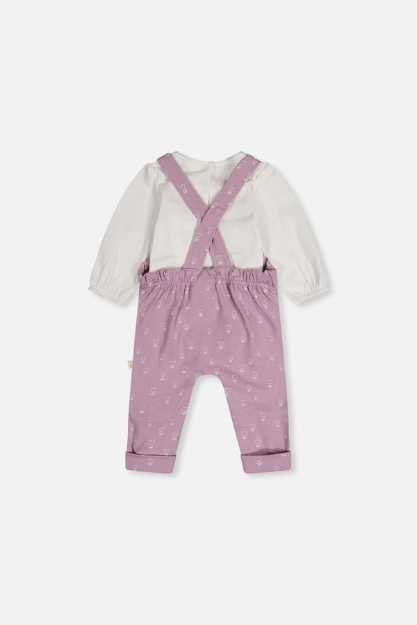 Organic Cotton Onesie And Overall Set Purple Floral Print - J20A14_2J233