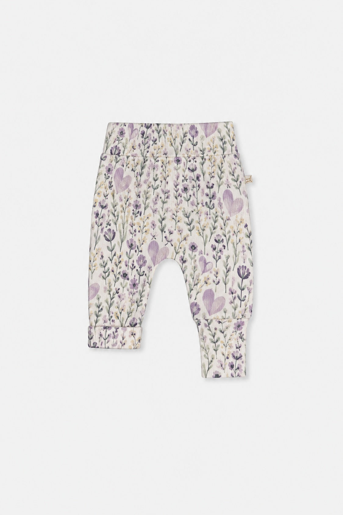 Pantalon évolutif beige imprimé cœurs en coton biologique