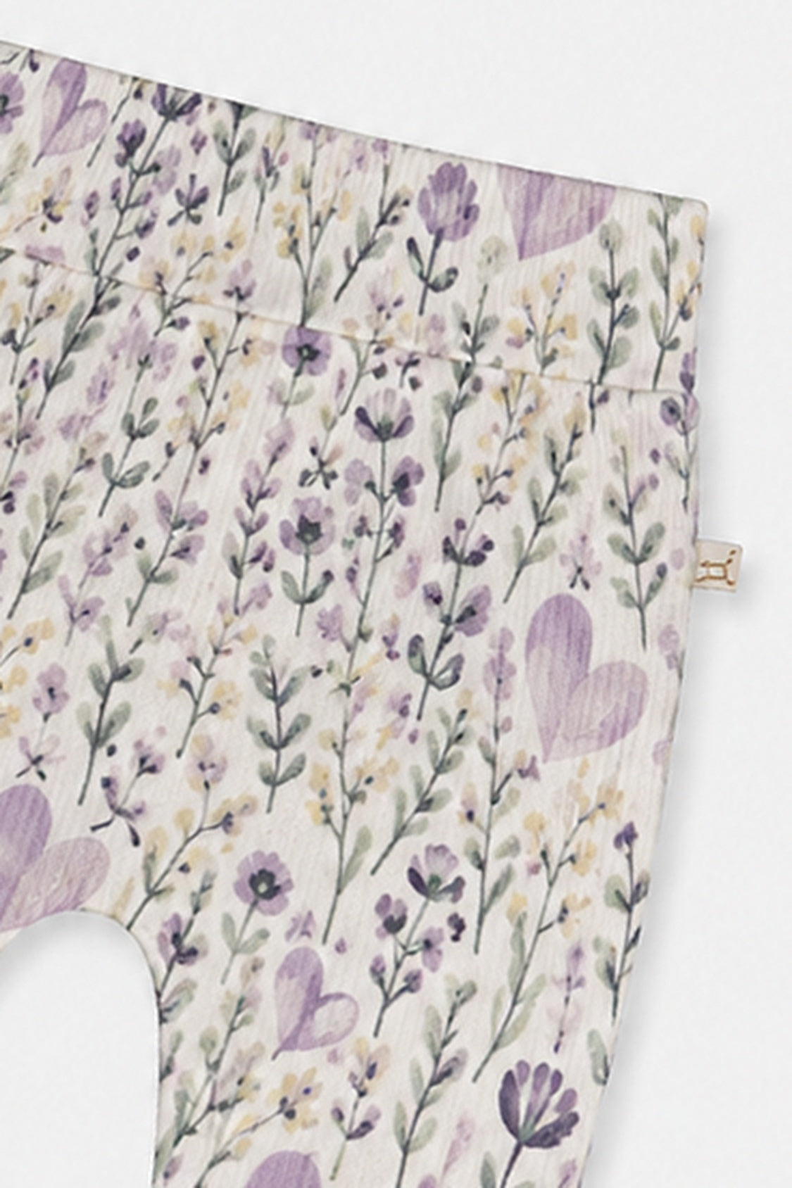 Pantalon évolutif beige imprimé cœurs en coton biologique