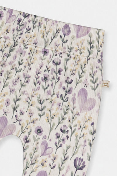 Pantalon évolutif beige imprimé cœurs en coton biologique