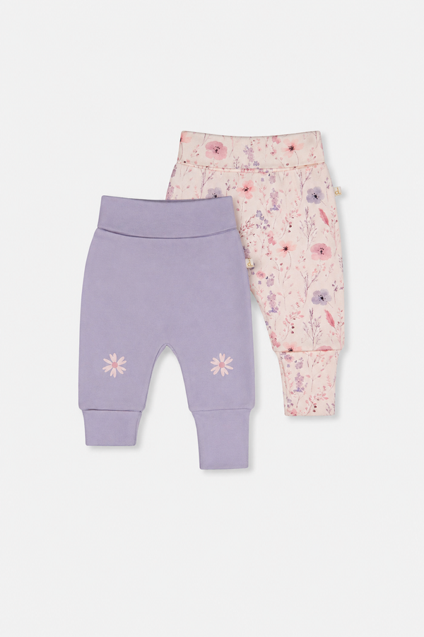 Zweierpack mitwachsende Hosen aus Bio-Baumwolle, rosa Blumenprint