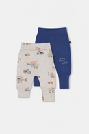 Zweierpack mitwachsender Hosen aus Bio-Baumwolle, Beige mit Flugzeugprint