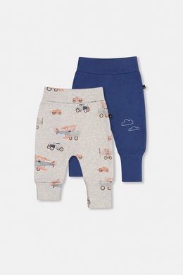 Zweierpack mitwachsender Hosen aus Bio-Baumwolle, Beige mit Flugzeugprint