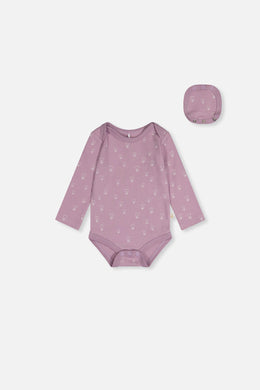 Organic Cotton Onesie Purple Floral Print - J20A70_2J233