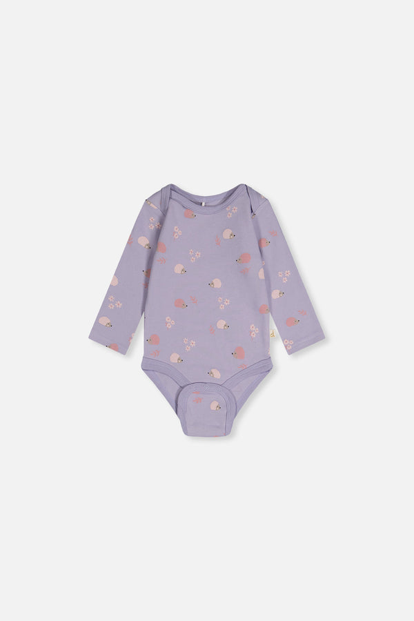 Dreierpack Body aus Bio-Baumwolle mit lila Igelprint