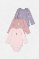 Dreierpack Body aus Bio-Baumwolle mit lila Igelprint