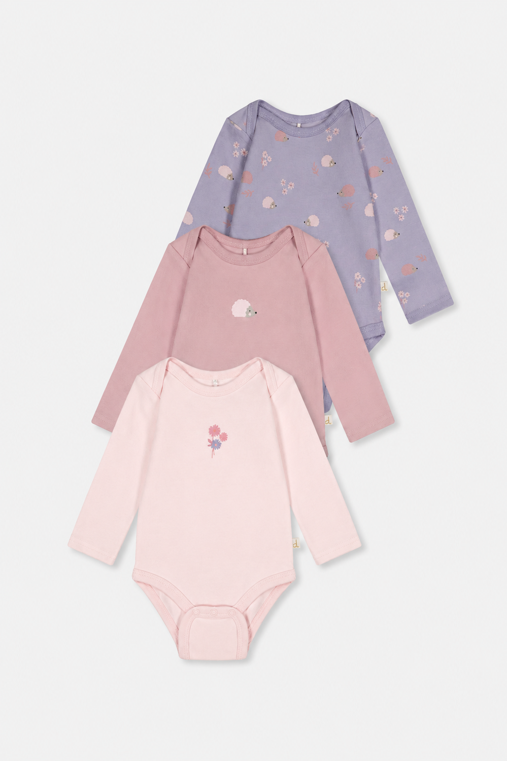Dreierpack Body aus Bio-Baumwolle mit lila Igelprint