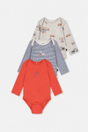 Dreierpack Bio-Bodys beige mit Flugzeugprint