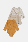 Dreierpack Bio-Bodys mit braunem Igelprint