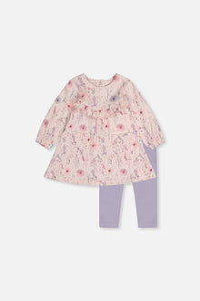 Organic Cotton Dress And Legging Set Pink Printed Flowers - J20B10_2J235