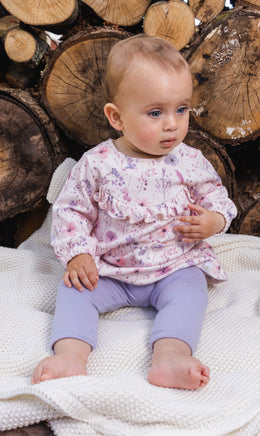 Set aus Bio-Baumwollkleid und Leggings mit rosa Blumenprint