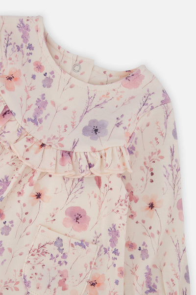 Organic Cotton Dress And Legging Set Pink Printed Flowers - J20B10_2J235