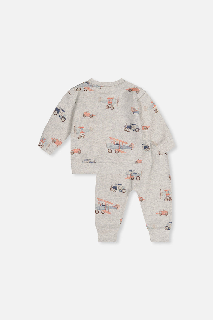 Organic Cotton Pants And Top Set Beige Printed Airplanes - J20C10_2J237