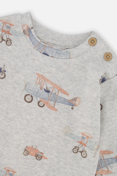Organic Cotton Pants And Top Set Beige Printed Airplanes - J20C10_2J237