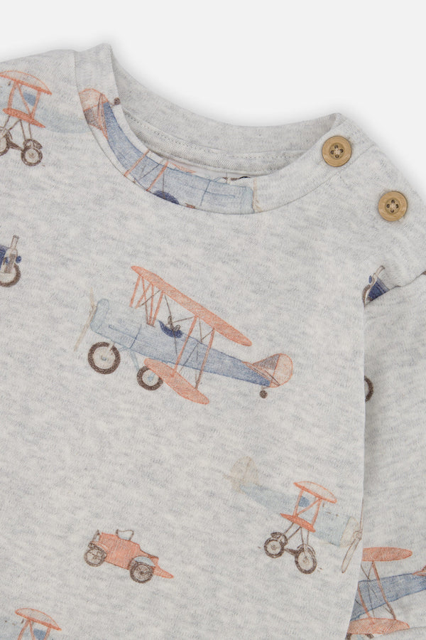 Organic Cotton Pants And Top Set Beige Printed Airplanes - J20C10_2J237