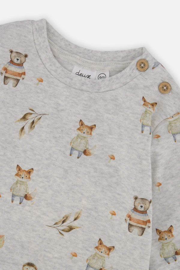 Organic Cotton Pants And Top Set Beige Animal Print - J20C10_2J240