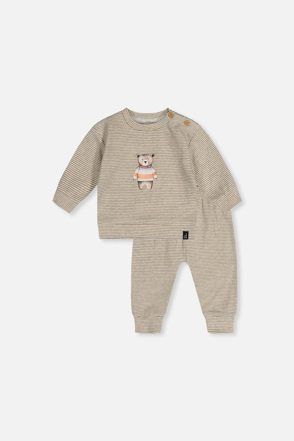 Organic Cotton Pants And Top Set Brown And White Stripes - J20C10_2J242