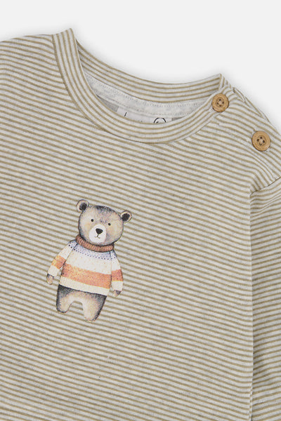 Organic Cotton Pants And Top Set Brown And White Stripes - J20C10_2J242