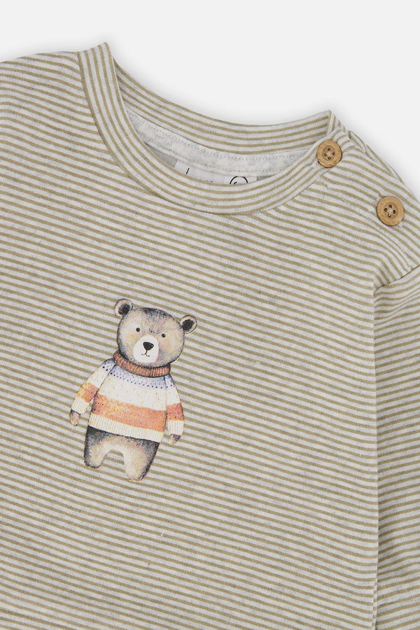 Organic Cotton Pants And Top Set Brown And White Stripes - J20C10_2J242